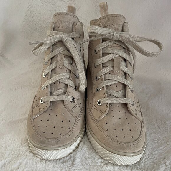 Coach Pita Suede Beige High Top Sneakers Size: 7.5 - Picture 5 of 14
